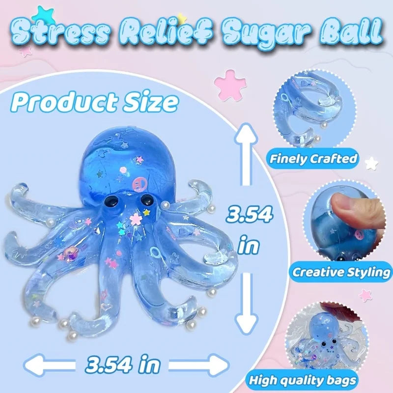 Glitter Octopus Taba Squishy Sugar Ball | Cute Animals Squeeze Fidget Sensory Toy